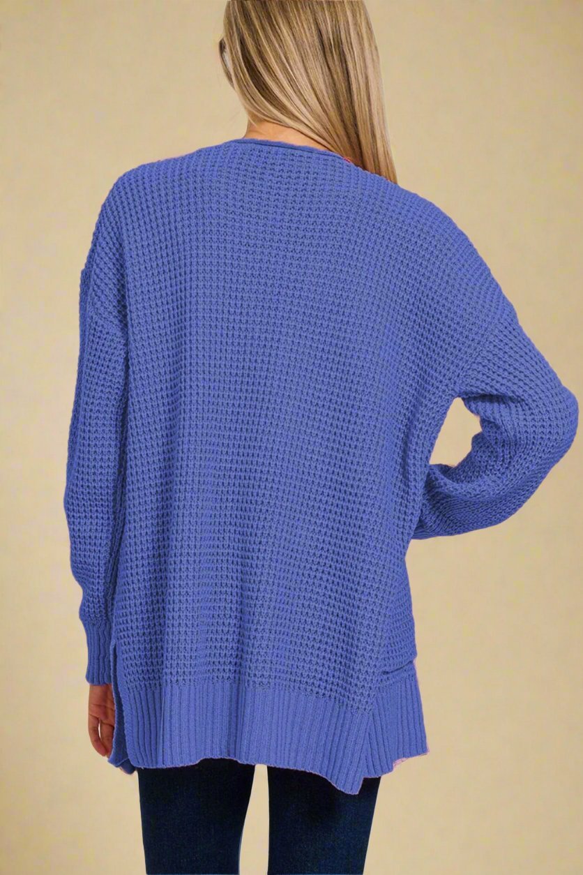 Zenana - Waffle Knit Open Front Cardigan in Marlin