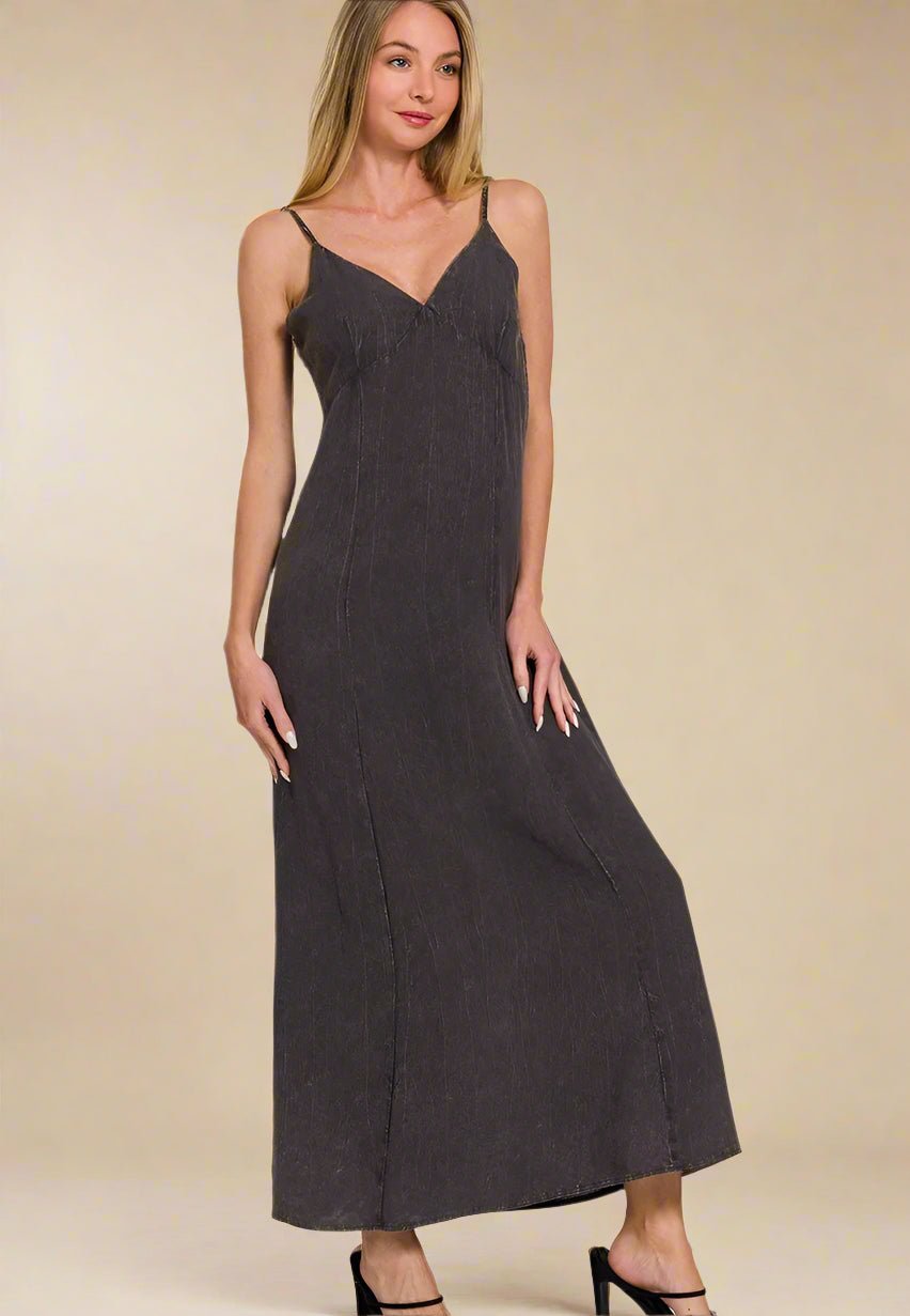 Zenana - Washed Black Strappy Maxi Dress