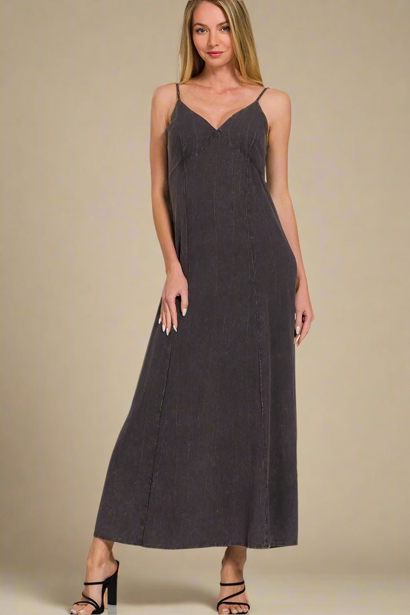 Zenana - Washed Black Strappy Maxi Dress
