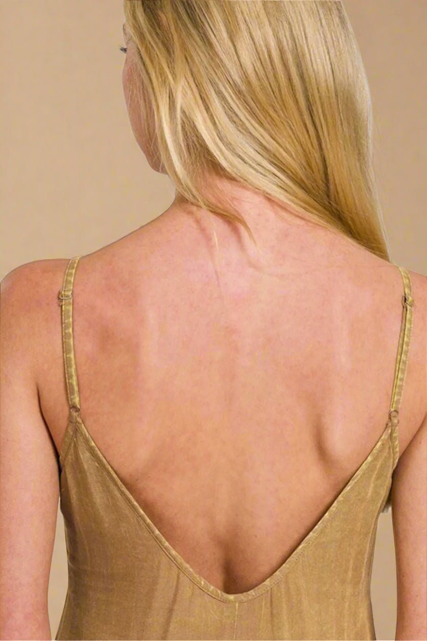 Zenana - Washed Camel Strappy Maxi Dress