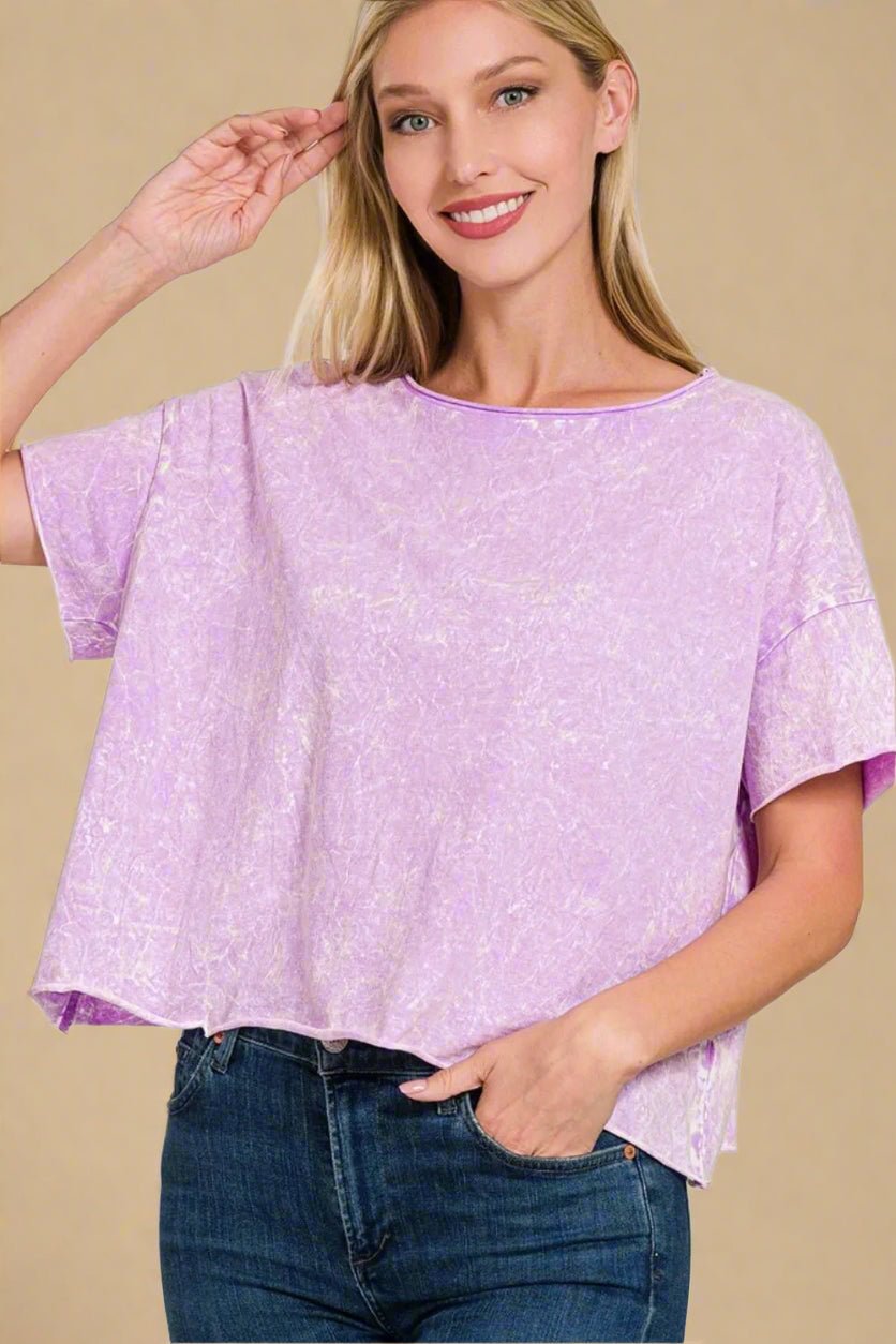 Zenana - Washed Lilac Oversized Cropped Tee
