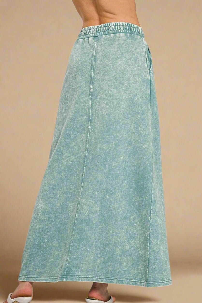 Zenana - Washed Maxi Skirt in Dusty Teal