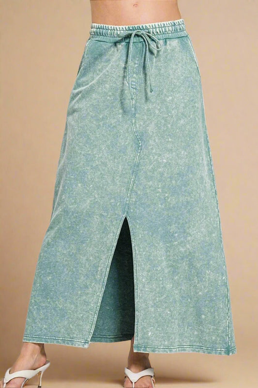 Zenana - Washed Maxi Skirt in Dusty Teal