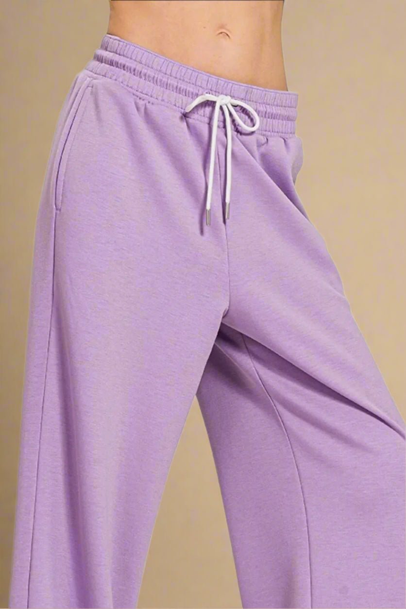Zenana - Wide Leg Knit Lounge Pants in Lilac