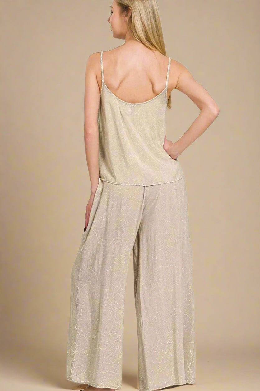 Zenana - Wide Leg Pants Set in Champagne Beige