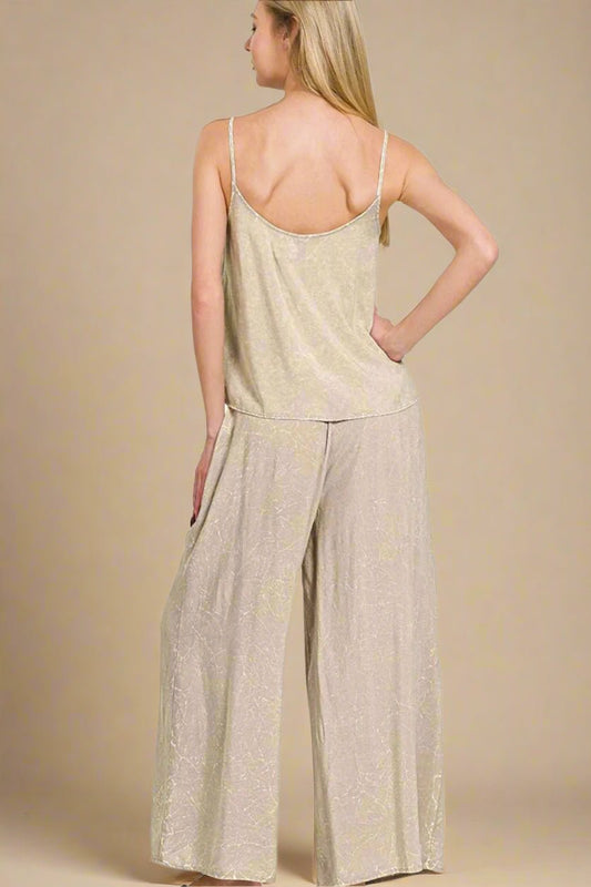 Zenana - Wide Leg Pants Set in Champagne Beige
