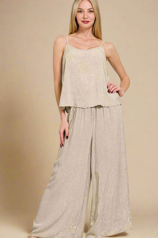 Zenana - Wide Leg Pants Set in Champagne Beige