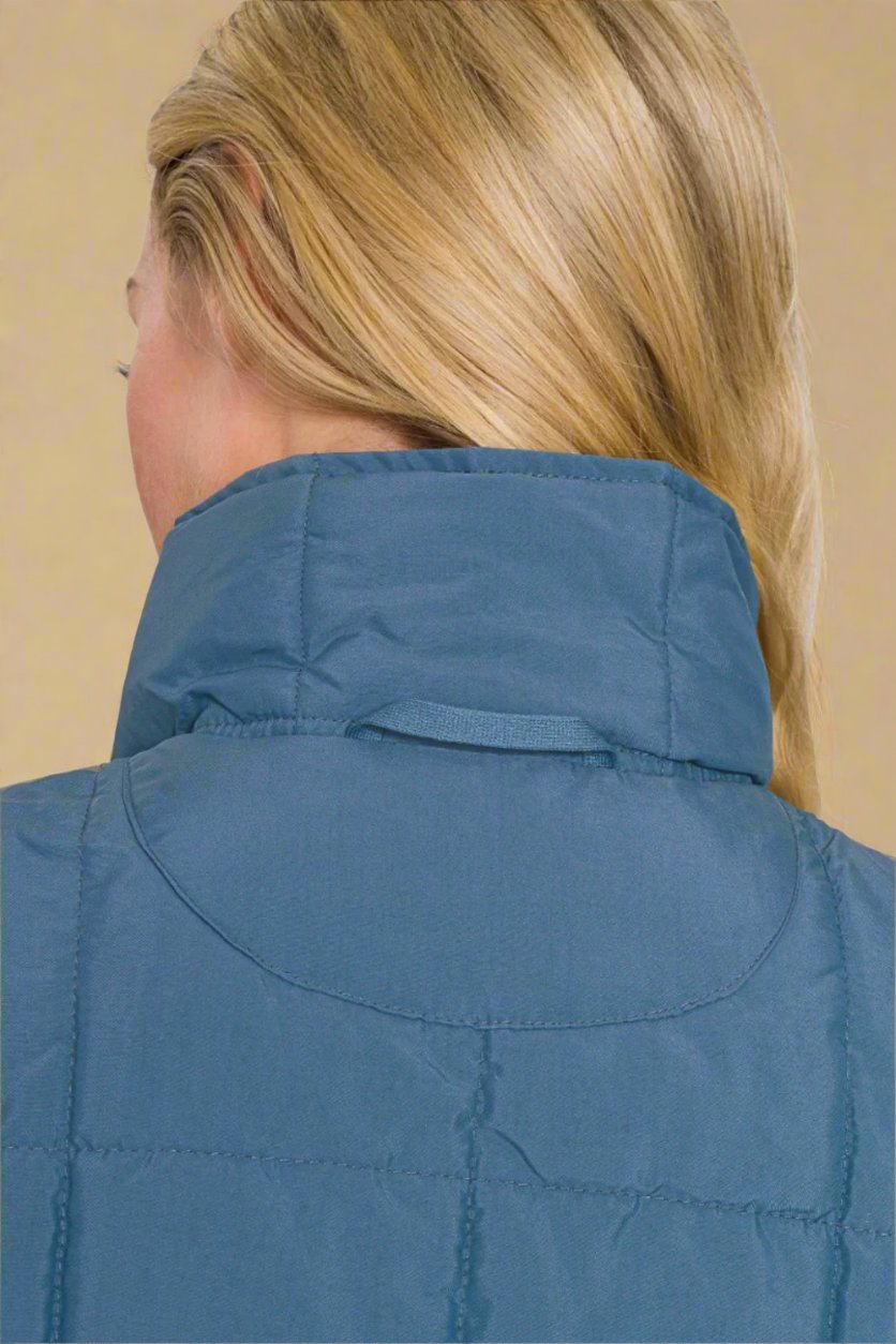 Zenana - Zip Up Cropped Puffer Vest in Dusty Blue