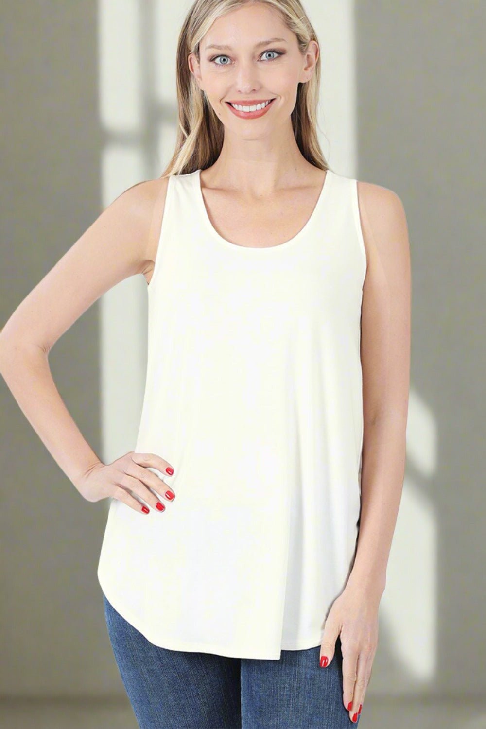 ZenanaCurved Hem Tunic Tank in Ivory