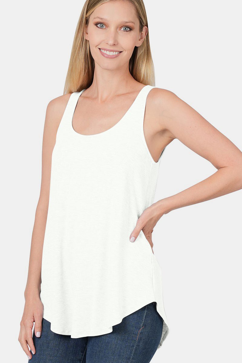 ZenanaCurved Hem Tunic Tank in Ivory