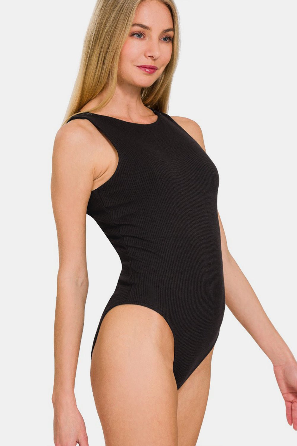 ZenanaRib Knit Double Layered Bodysuit in Black