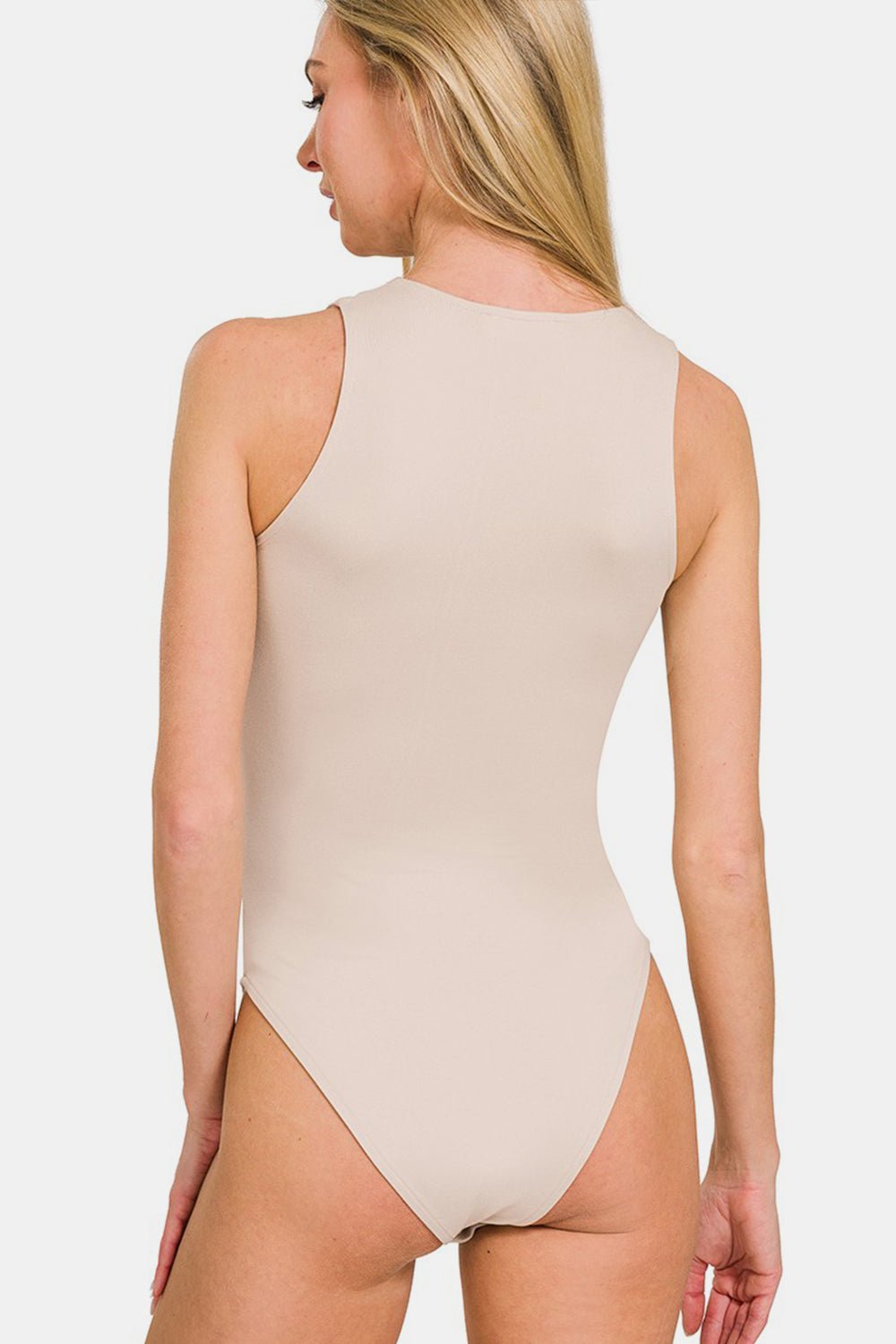 ZenanaSleeveless Padded Bodysuit in Sand Beige