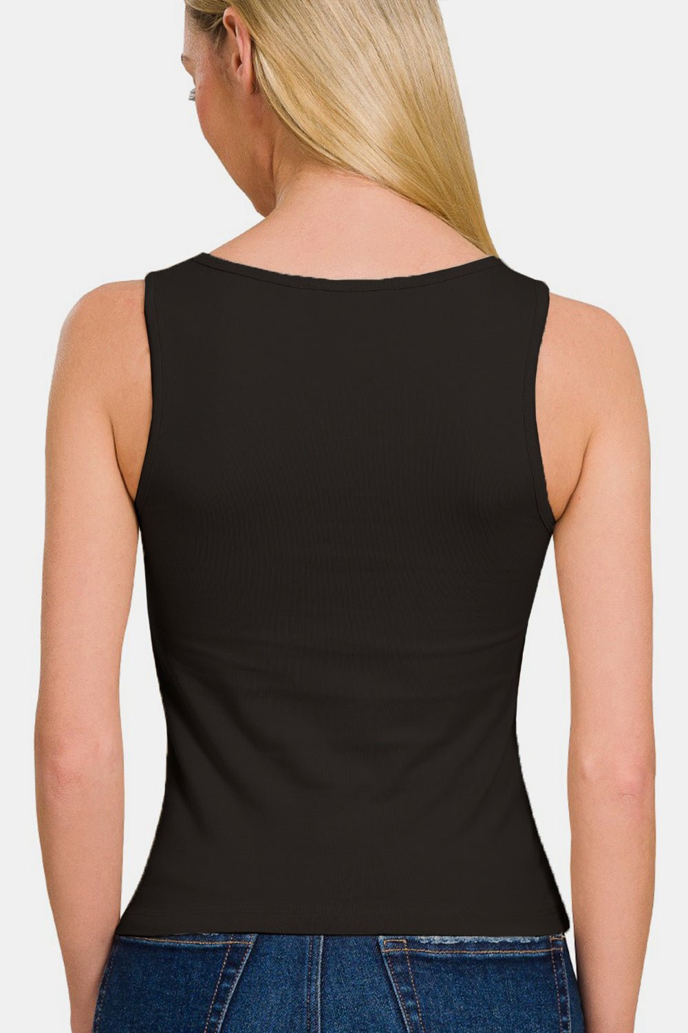 ZenanaSquare Neck Cropped Tank in Balck