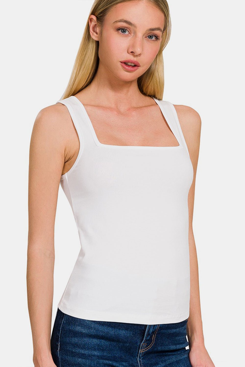 ZenanaSquare Neck Cropped Tank in White