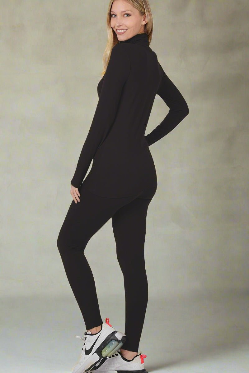 ZenanaTurtleneck Top and Leggings Lounge Set in Black