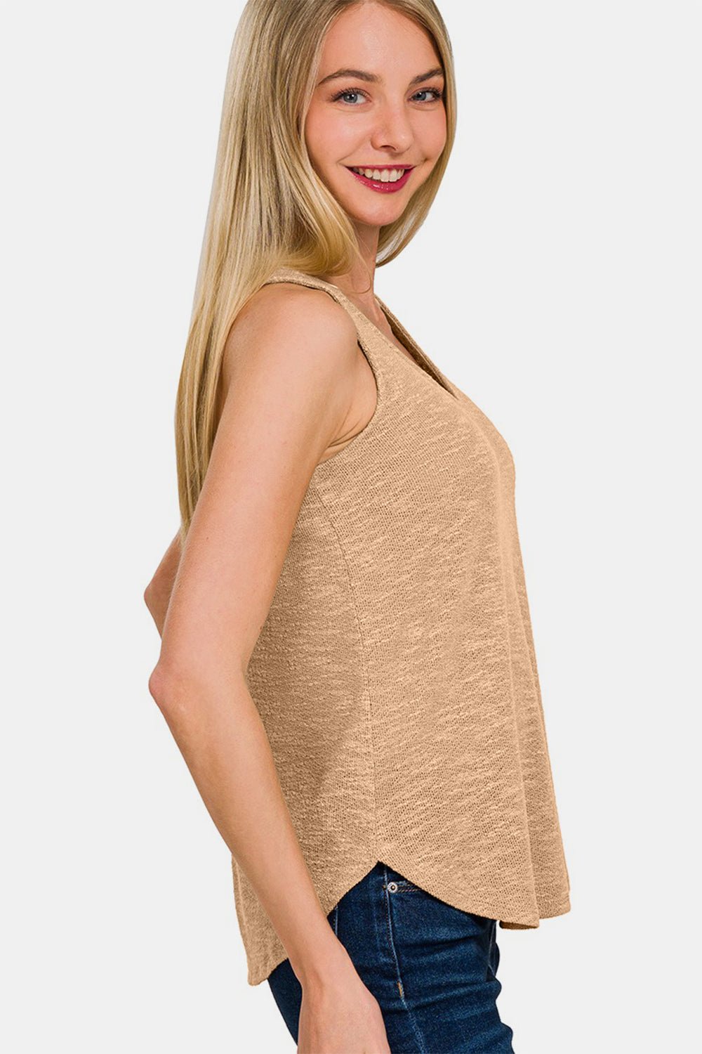 ZenanaV - Neck Curved Hem Tank in Dark Brush