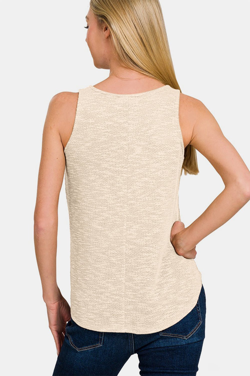 ZenanaV - Neck Curved Hem Tank in Sand Beige