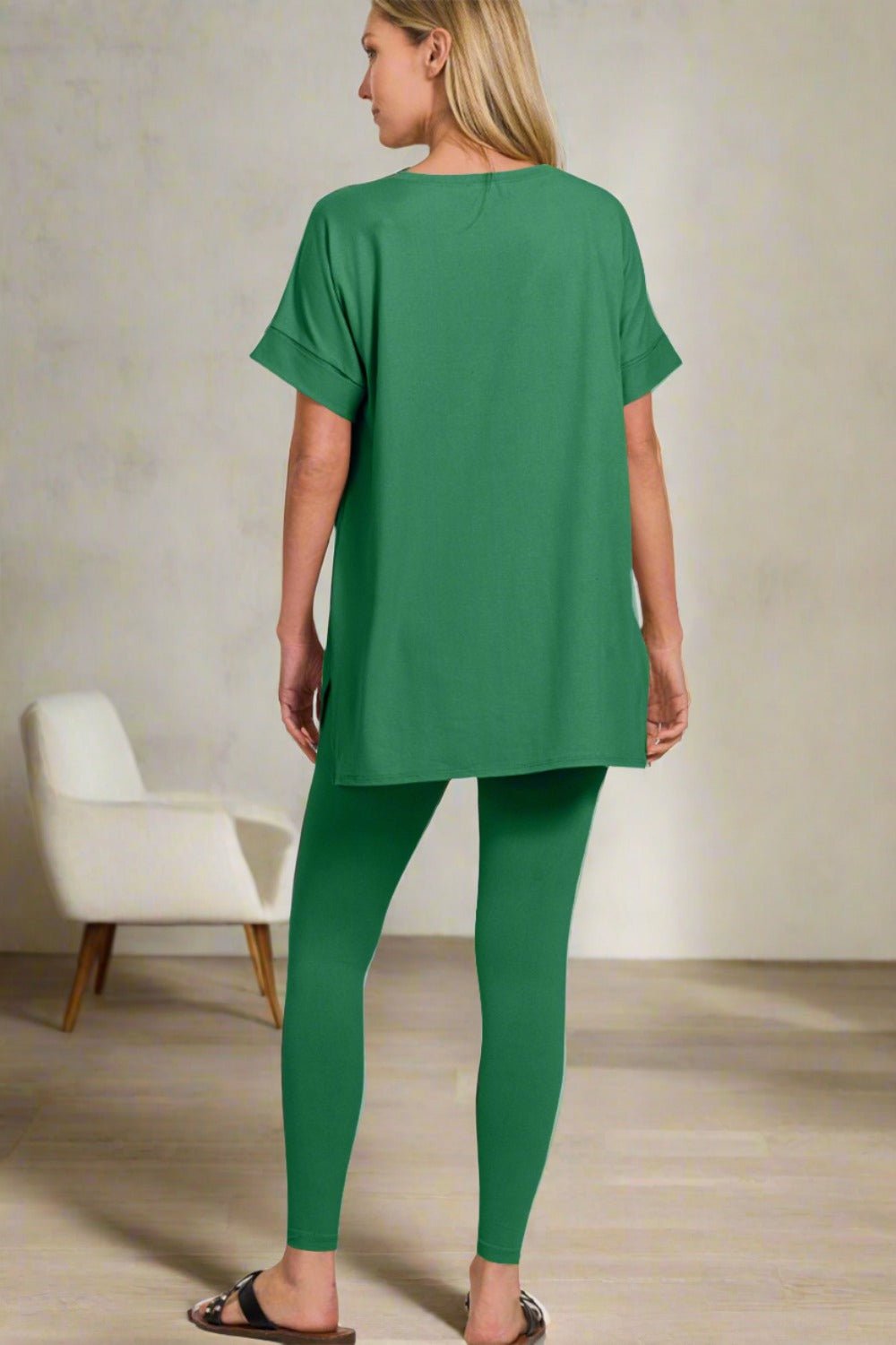 ZenanaV - Neck Short Sleeve T - Shirt and Leggings Lounge Set in Forest