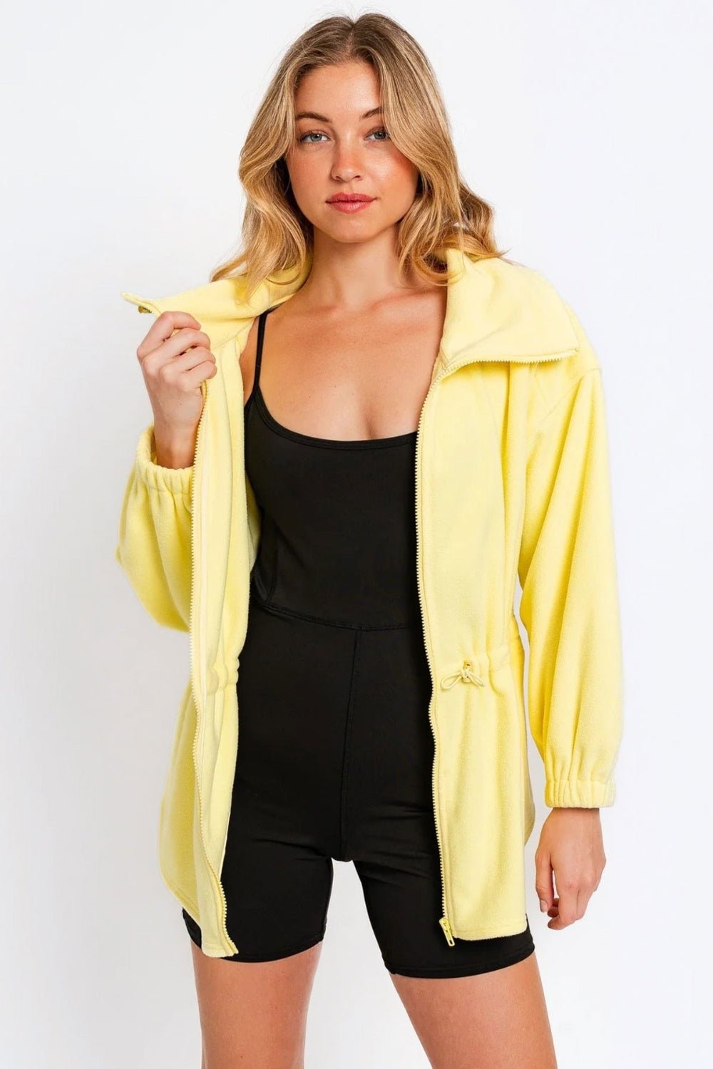 Zip Up Waist Drawstring Soft Fleece Jacket in Citron YellowJacketTASHA