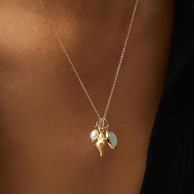 14K Gold-Plated Natural Crystal Conch Pendant NecklaceNecklaceBeach Rose Co.