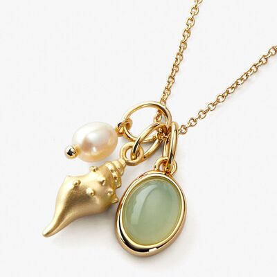 14K Gold-Plated Natural Crystal Conch Pendant NecklaceNecklaceBeach Rose Co.
