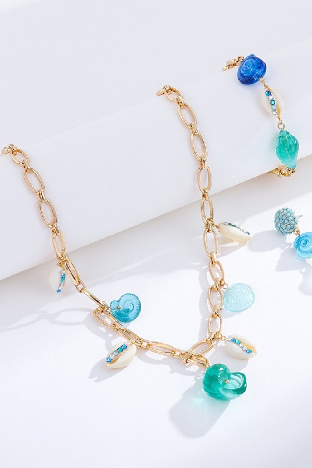 18K Gold Plated Multi-Charm Necklace in Blue + WhiteNecklaceBeach Rose Co.