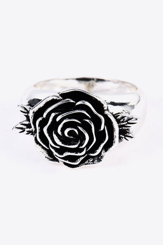 18K Silver-Plated Rose Ring in BlackRingBeach Rose Co.