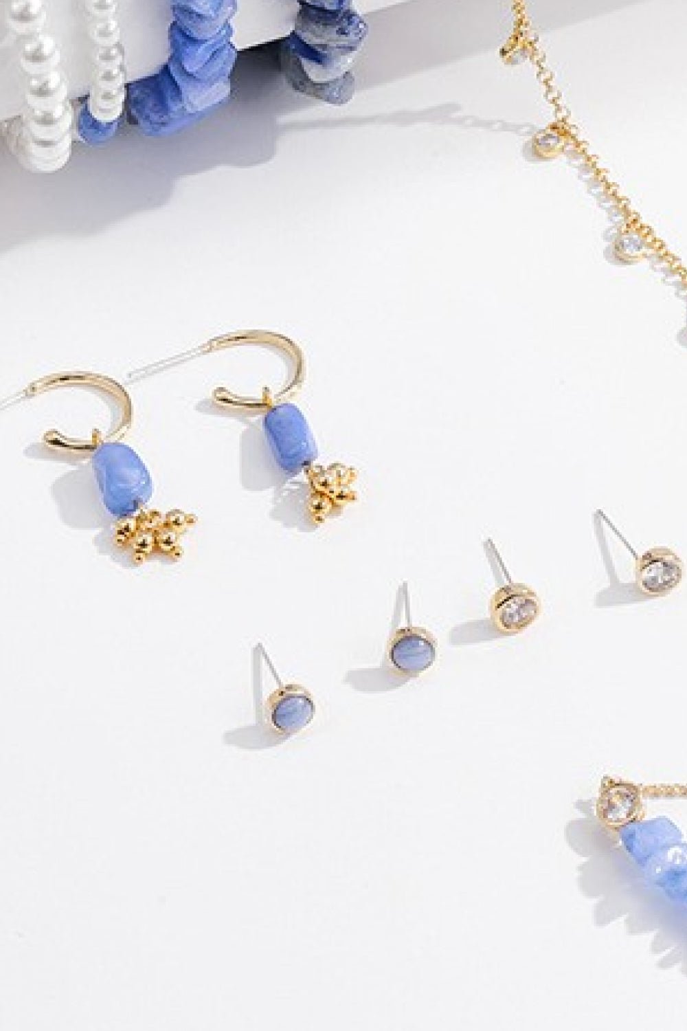 3-Piece Natural Stone Earring Set in Gold + BlueEarringsBeach Rose Co.