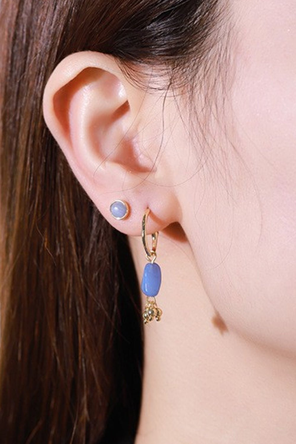 3-Piece Natural Stone Earring Set in Gold + BlueEarringsBeach Rose Co.
