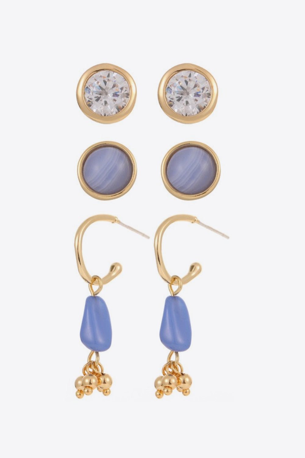 3-Piece Natural Stone Earring Set in Gold + BlueEarringsBeach Rose Co.