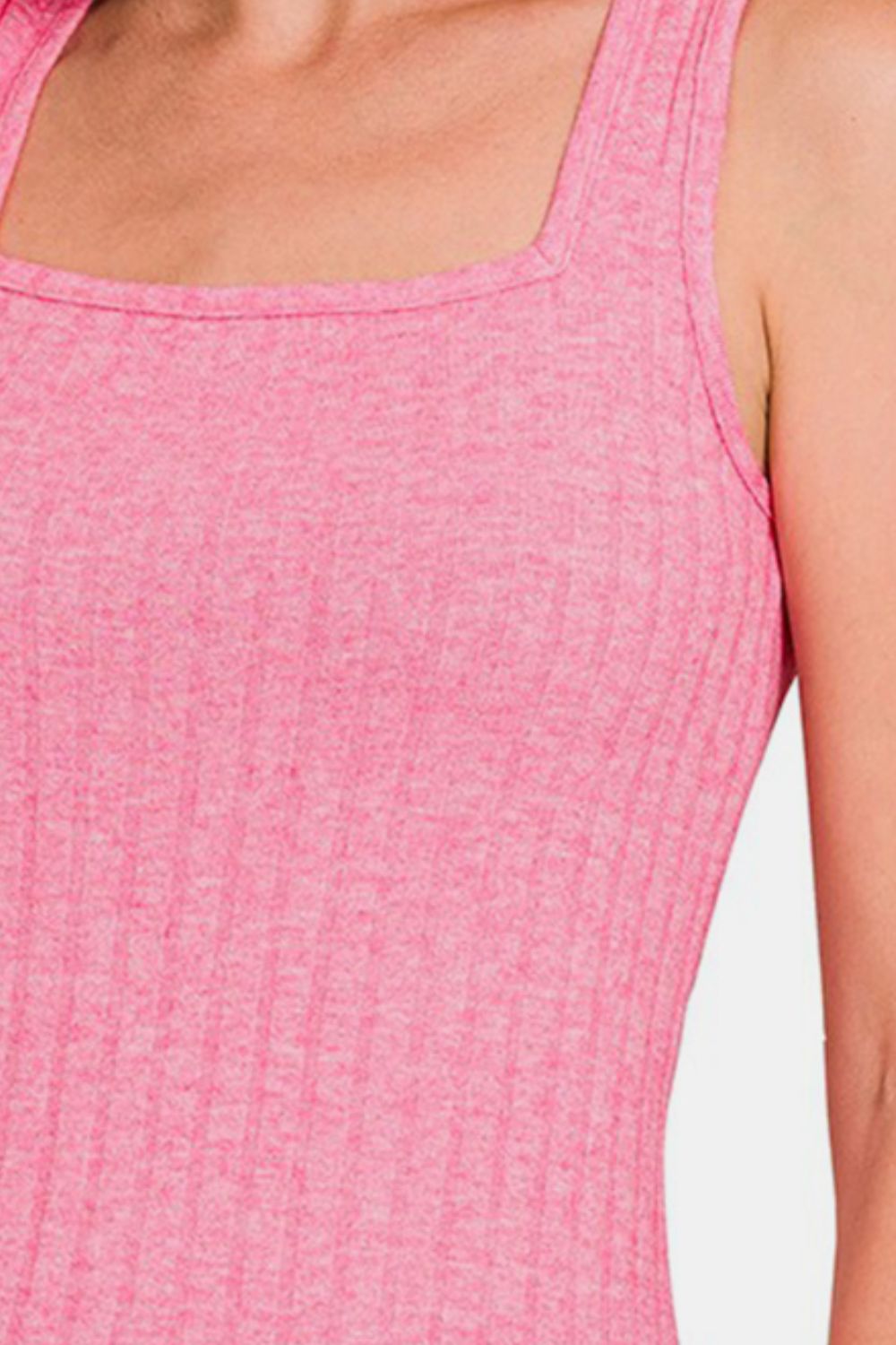 Ribbed Square Neck Tank in Viva Magenta