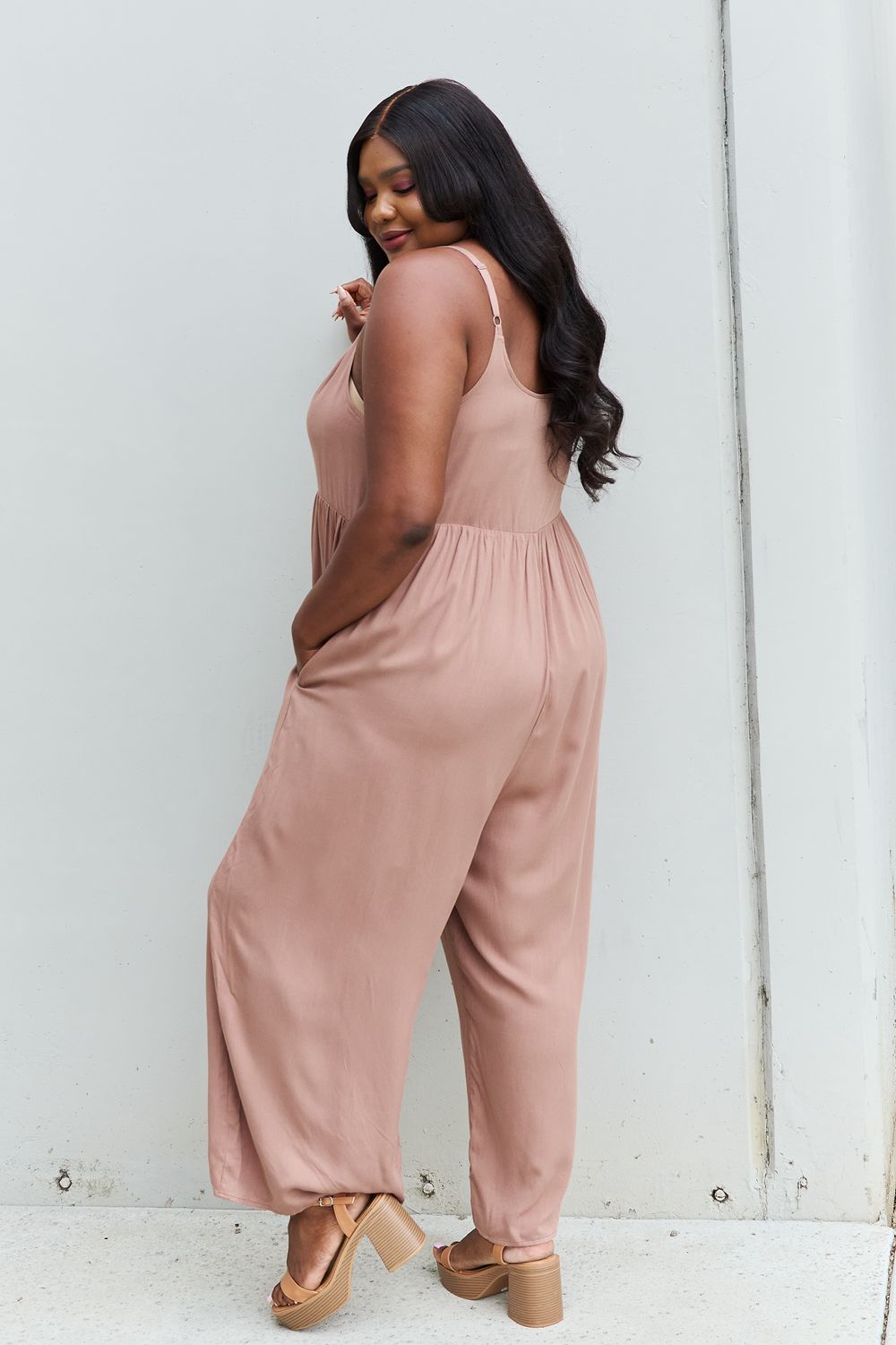 Wide Leg Button Down Jumpsuit in MochaJumpsuitHEYSON