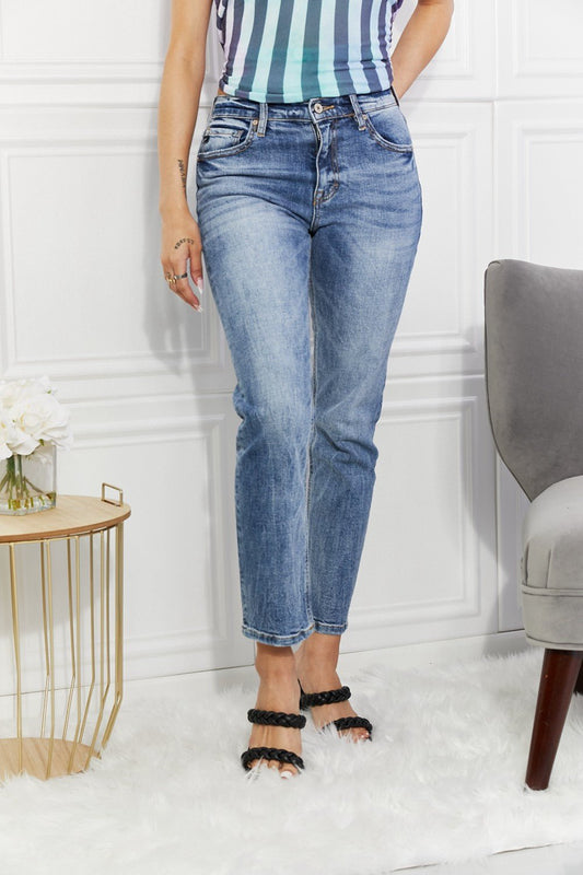 Medium Wash High Rise Slim Fit Straight Leg JeansJeansKancan
