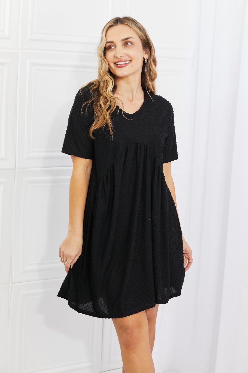 Swiss Dot Casual Mini Dress in BlackMini DressBOMBOM