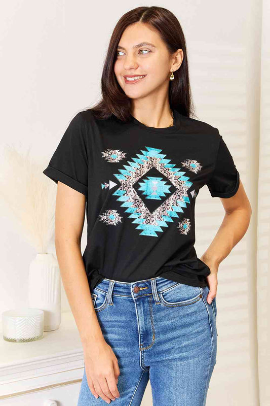 Aztec Pattern Graphic Short Sleeve T-Shirt in BlackTeeSimply Love