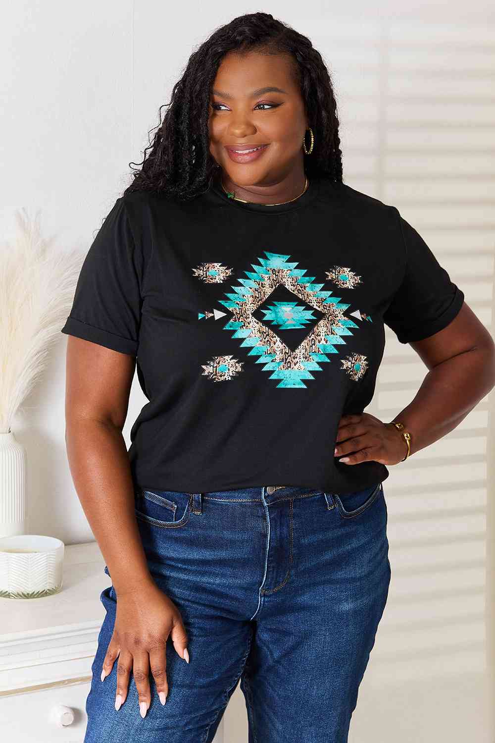Aztec Pattern Graphic Short Sleeve T-Shirt in BlackTeeSimply Love
