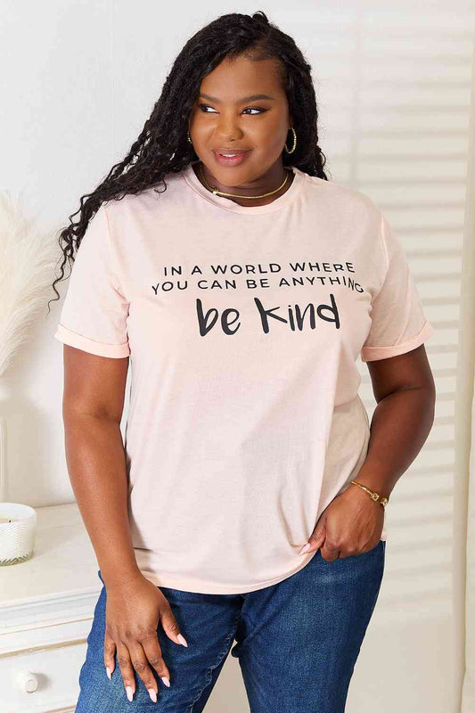 Be Kind Slogan Graphic Cuffed T-Shirt in Blush PinkTeeSimply Love