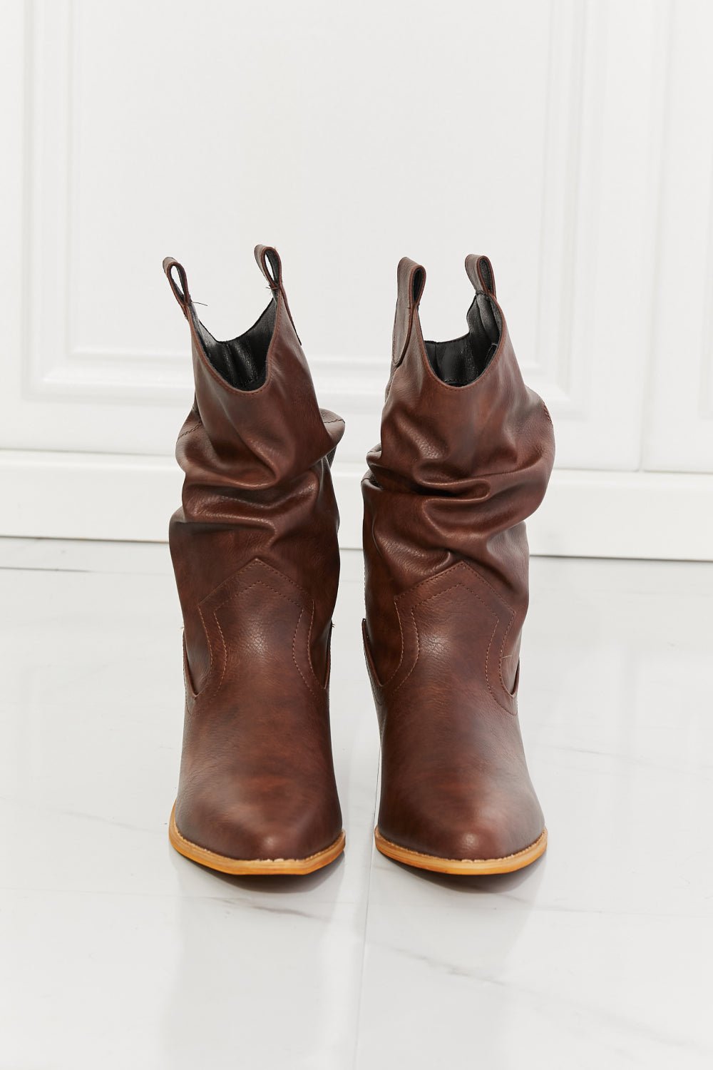 Vegan Leather Scrunch Cowgirl Boots in Burnt UmberCowboy BootsMelody