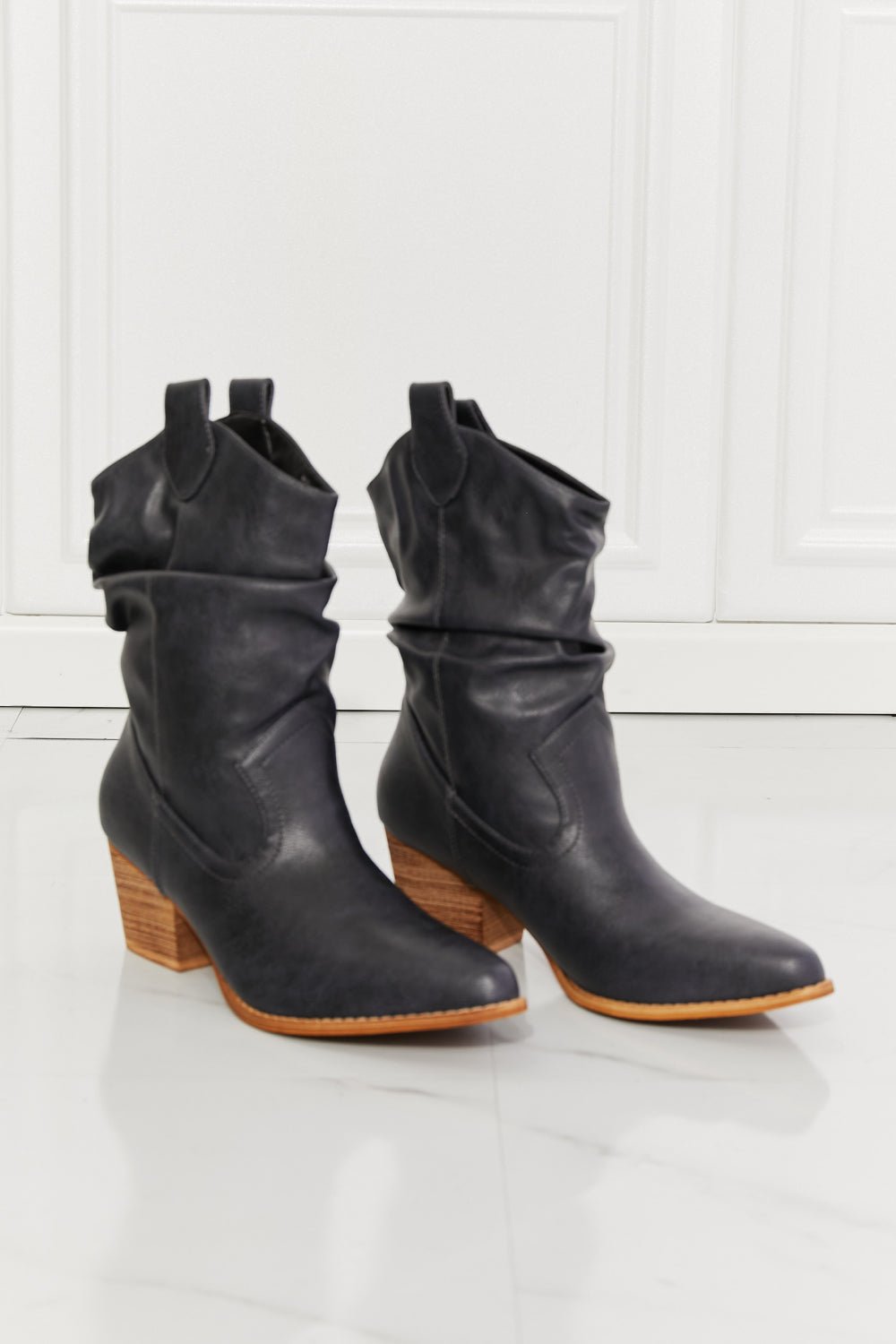 Vegan Leather Scrunch Cowgirl Boots in NavyCowboy BootsMelody