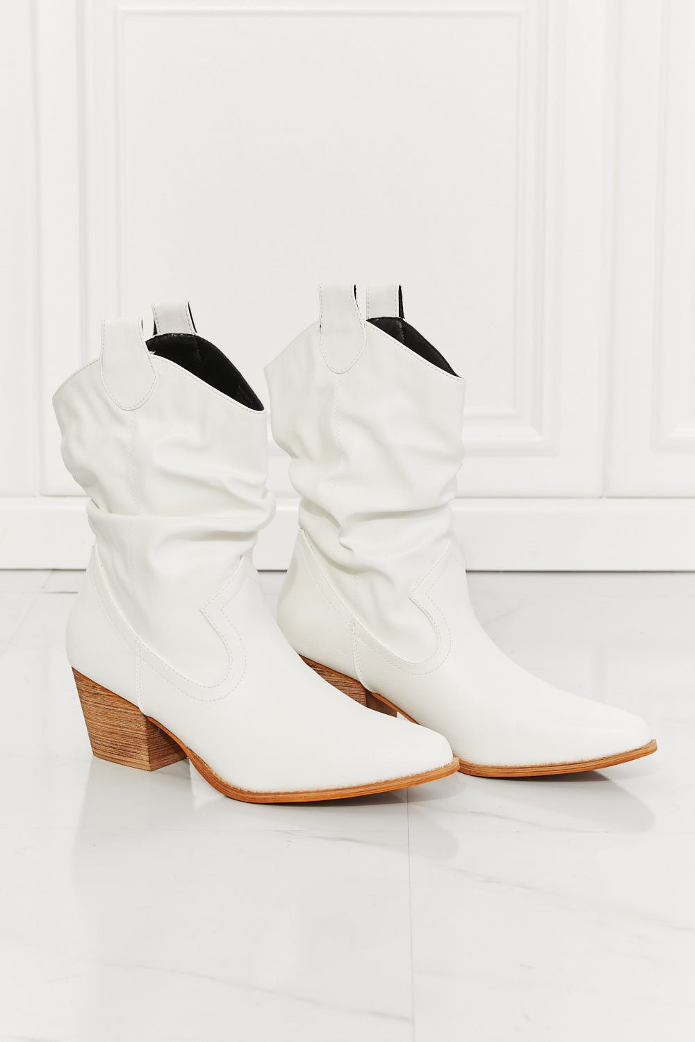 Vegan Leather Scrunch Cowgirl Boots in WhiteCowboy BootsMelody