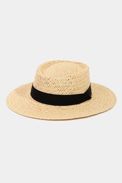 Black Contrast Band Braided Straw Hat in IvorySunhatFame