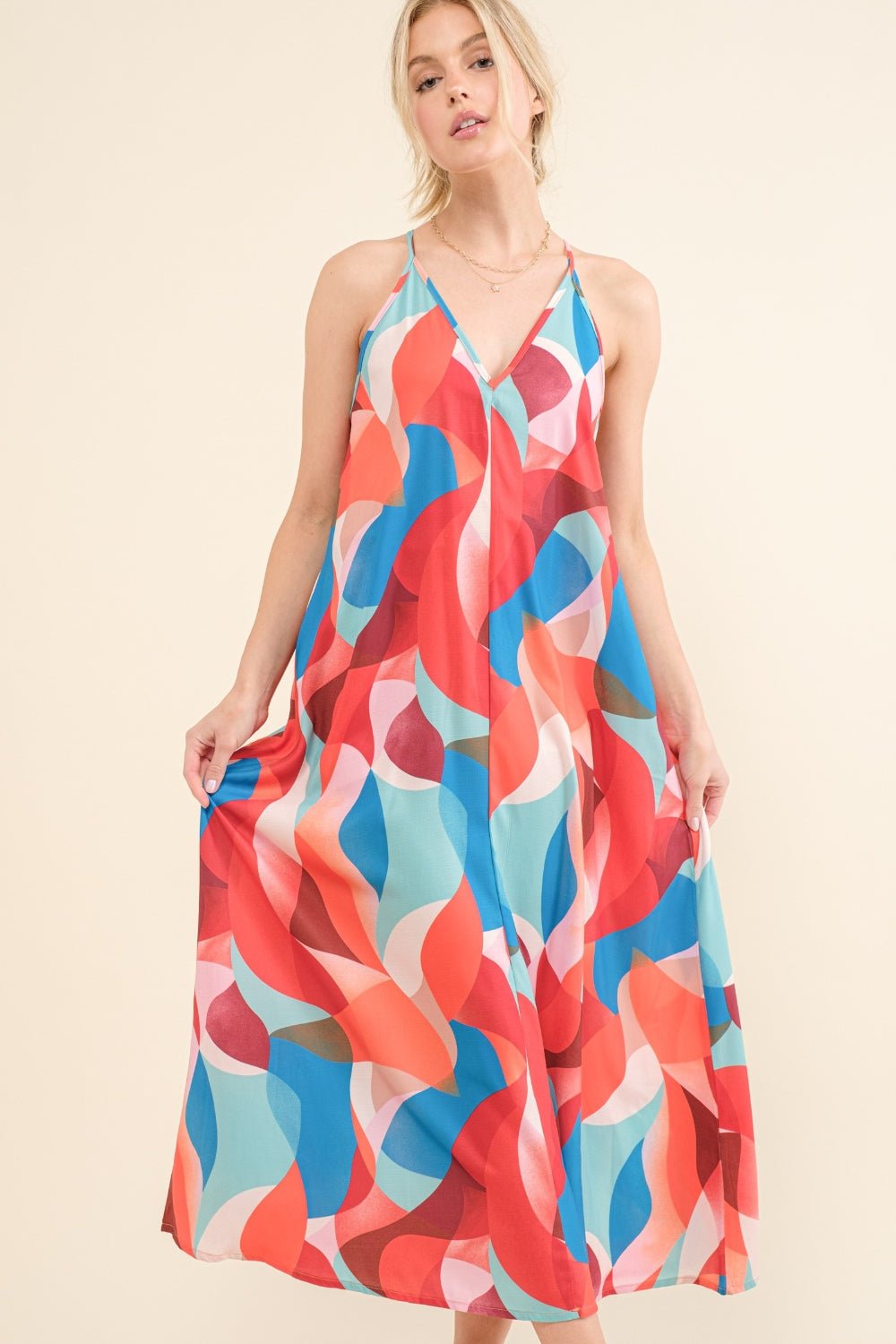 Blue Multicolor Print Crisscross Back Midi Cami DressMidi DressAnd the Why