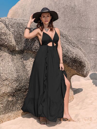 Boho Beach Crisscross Back Ruffle Trim Maxi DressMaxi DressBeach Rose Co.