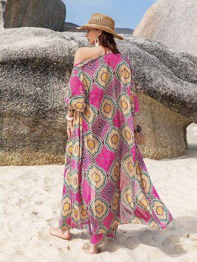 Boho Beach Printed Open Front Cardigan and Pants Set in CerisePants SetBeach Rose Co.