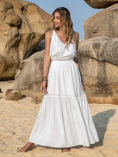 Boho Beach V-Neck Tie Shoulder Crochet Maxi DressMaxi DressBeach Rose Co.