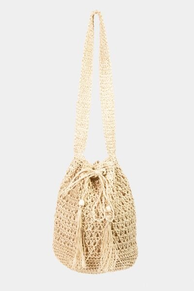 Braided Straw Bucket Bag with TasselsBucket BagFame