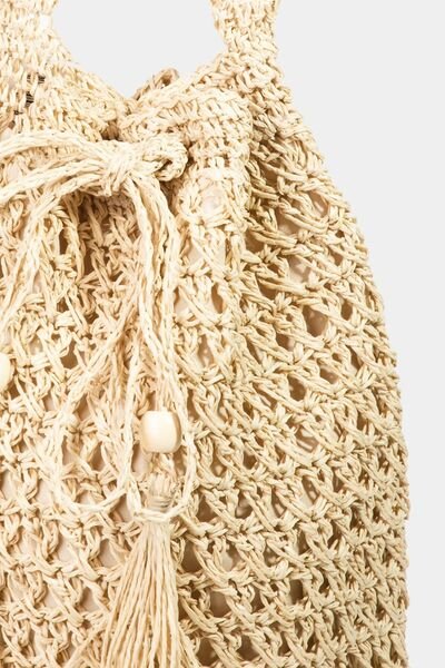 Braided Straw Bucket Bag with TasselsBucket BagFame