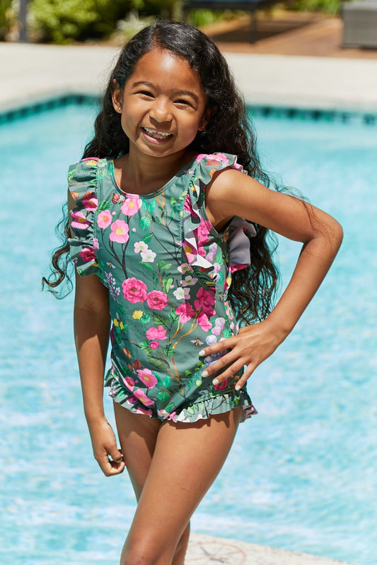 V-Neck Girl's One Piece Swimsuit In SageGirl's SwimsuitMarina West Swim