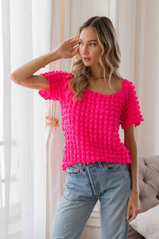 Bubble Textured Short Sleeve T-Shirt in Hot PinkT-ShirtSew In Love