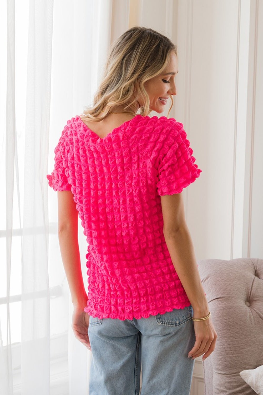 Bubble Textured Short Sleeve T-Shirt in Hot PinkT-ShirtSew In Love